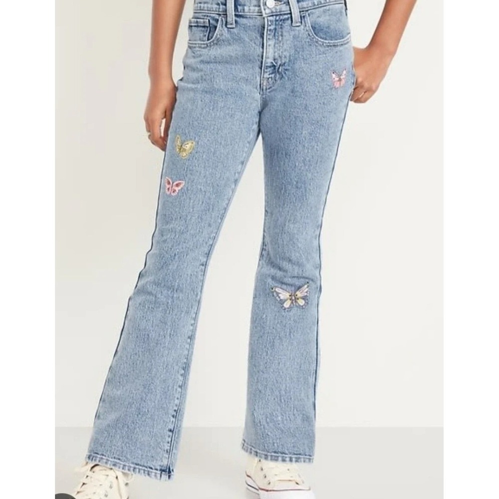 Old Navy Girls High Rise Flare Butterfly Embroidered Jeans Light Wash Size 18